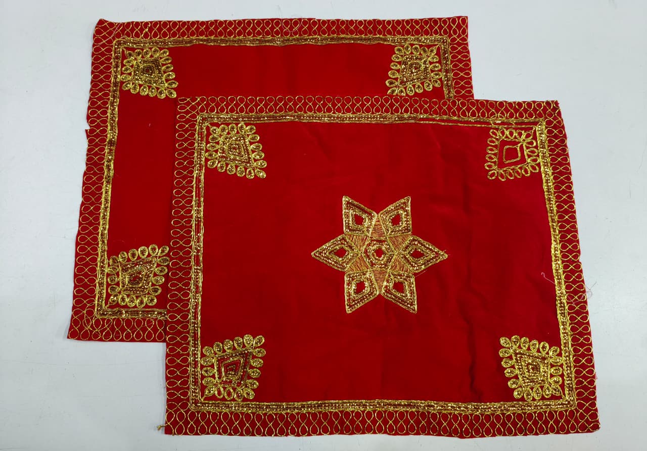 Red Velvet Pooja Assan Cloth for Home Temple ( Altar cloth )( Pack of 2 Ps )