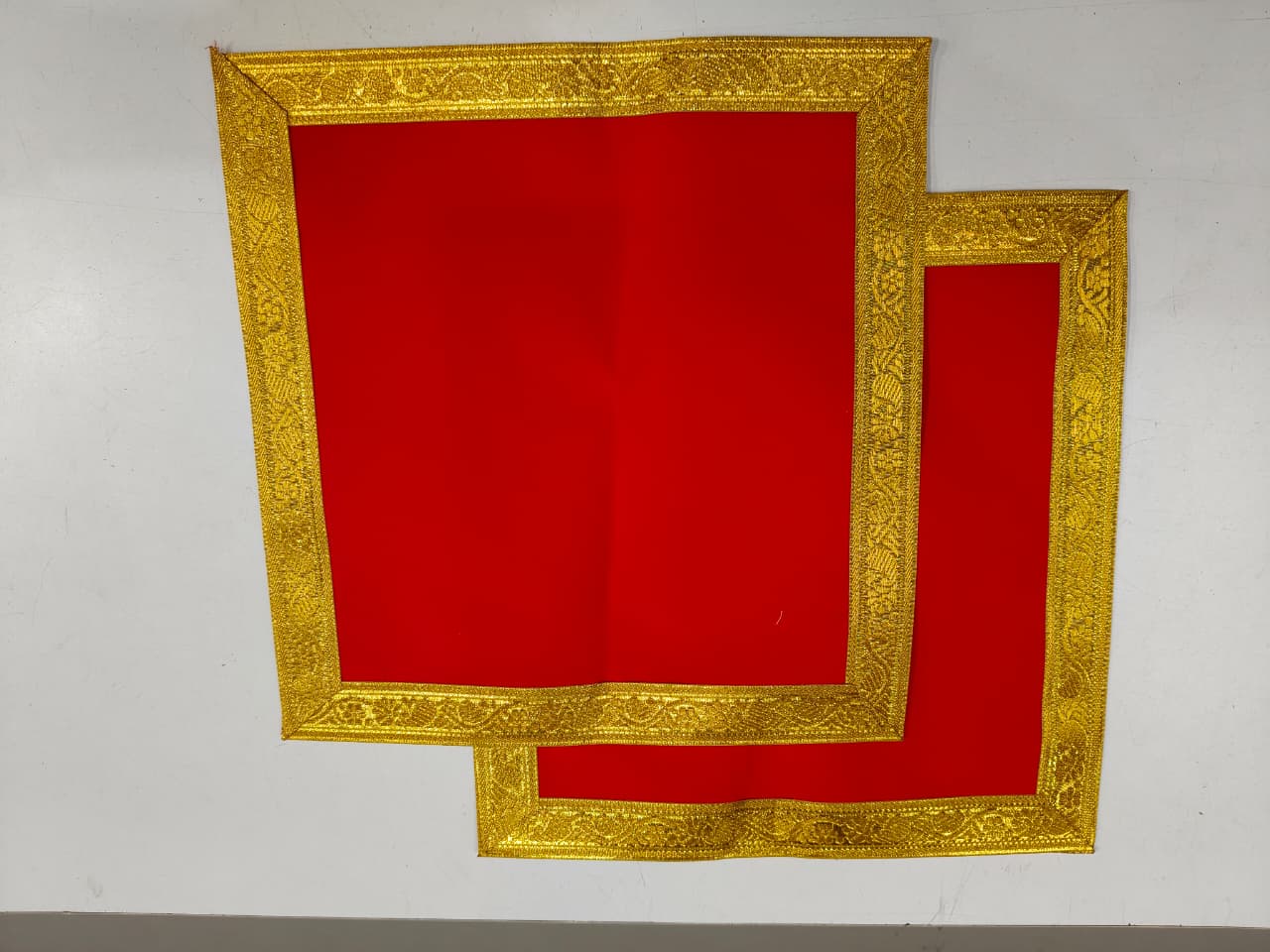 Red Velvet Pooja Assan Cloth for Home Temple ( Altar cloth )( Pack of 2 Ps )