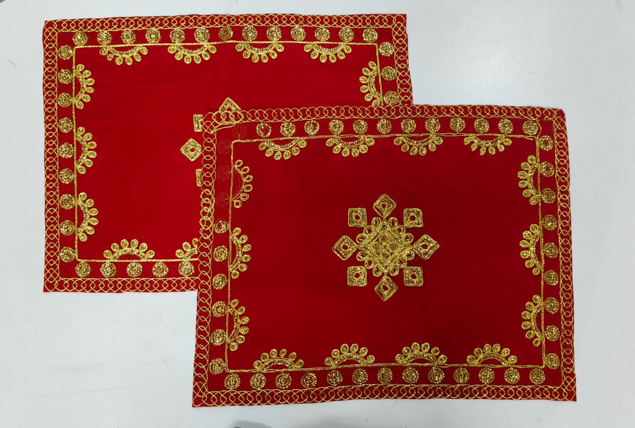 Red Velvet Pooja Assan Cloth for Home Temple ( Altar cloth )( Pack of 2 Ps )