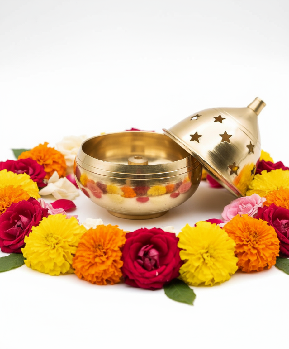 Apple Shape Brass Akhand Diya Oil Lamp for Pooja, Home Temple and Diwali