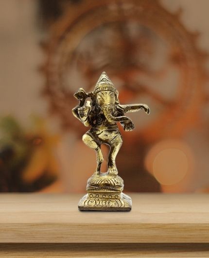 Dancing Ganesha Brass Showpiece for Pooja Room