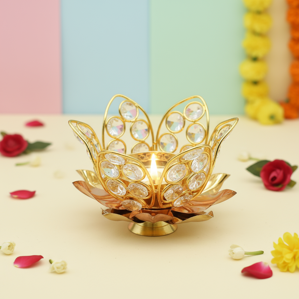 Crystal Glass Lotus Flower Tea Light Candle