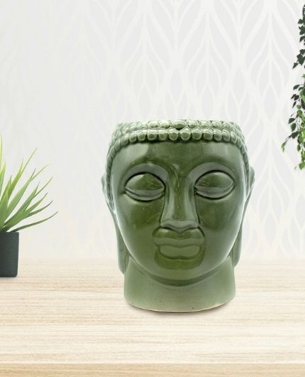 Dark Green Buddha Shape Ceramic Flower Pot for Garden