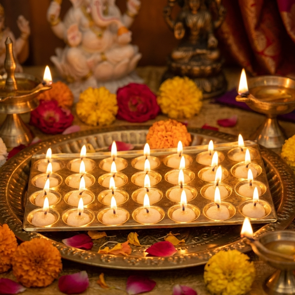 Rectangle Design Brass Ghee Diya Holder-220gm
