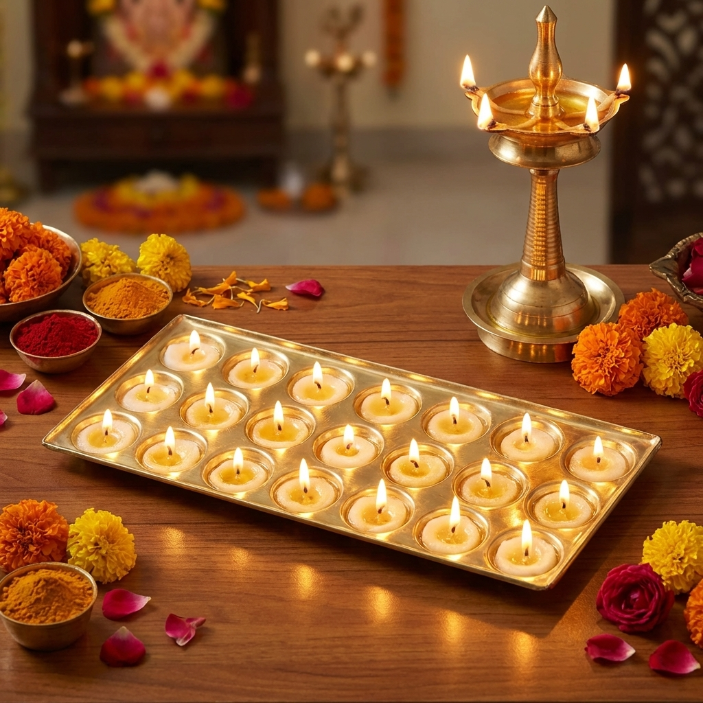 Rectangle Design Brass Ghee Diya Holder-220gm