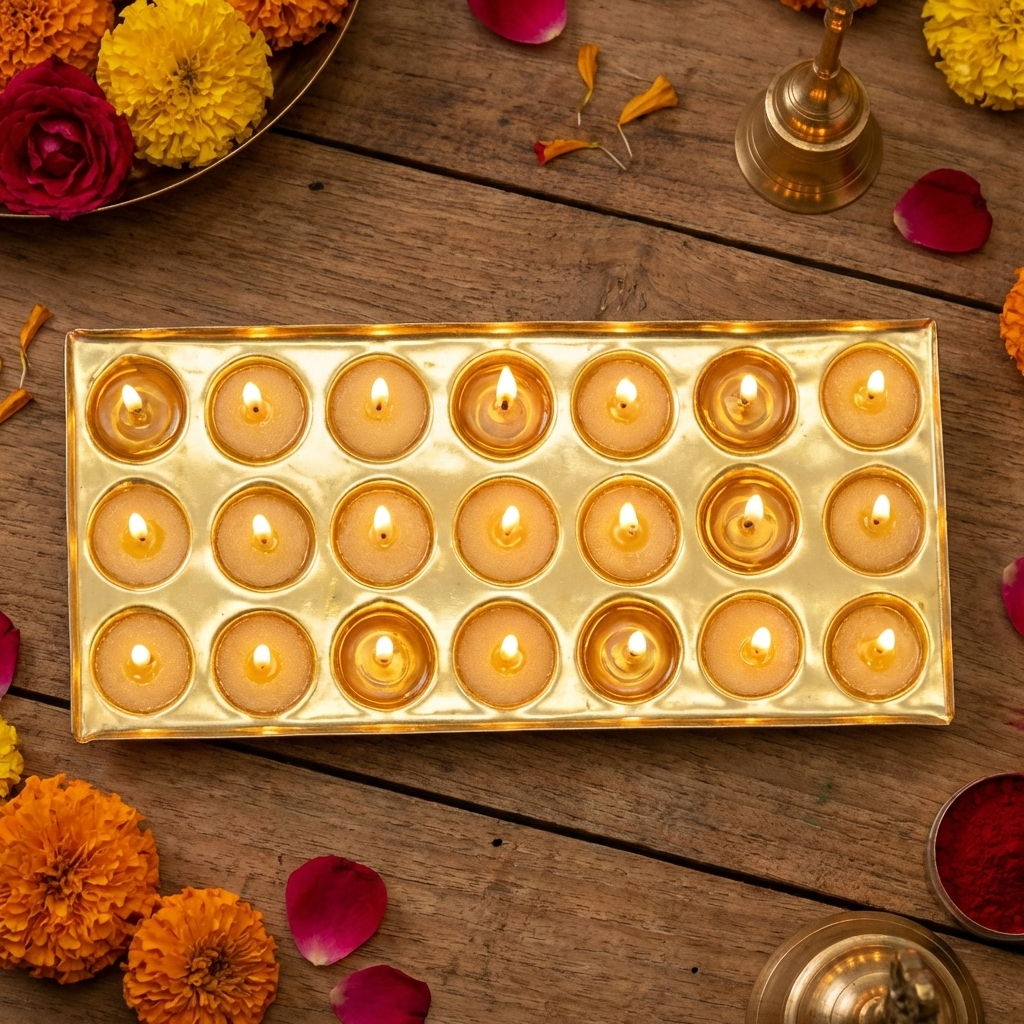 Rectangle Design Brass Ghee Diya Holder-220gm