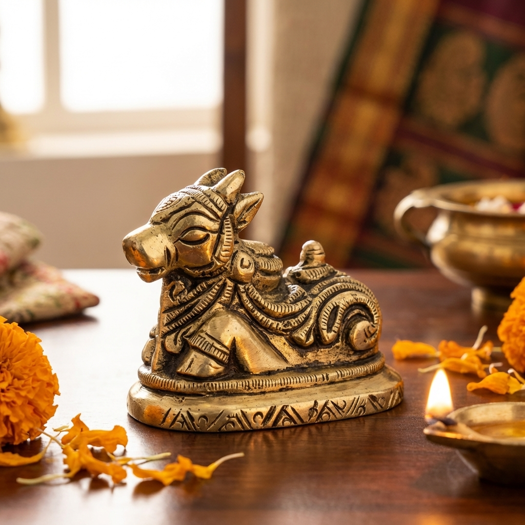 Brass Nandi Showpiece for Pooja Room and Home Decoration