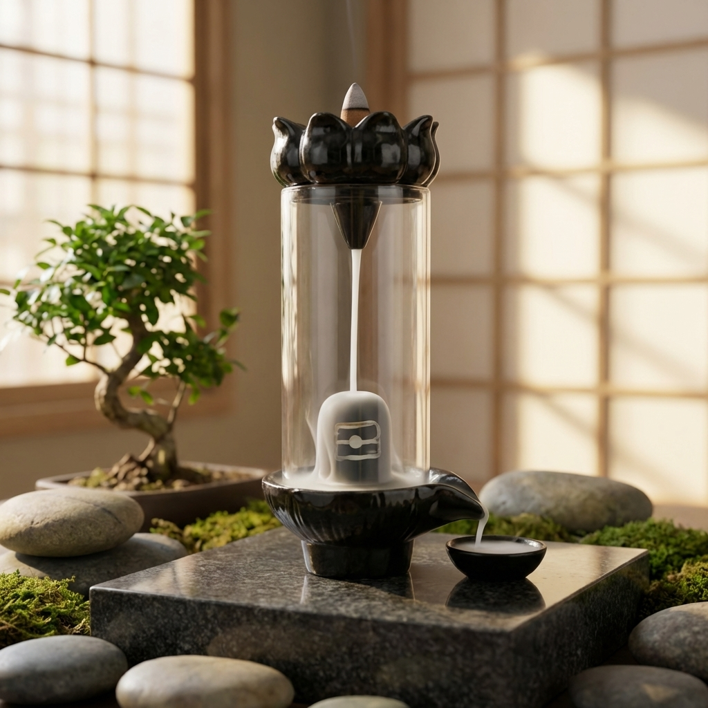 Shivling Design Backflow Smoke Fountain Incense Holder with 10 Backflow Cones