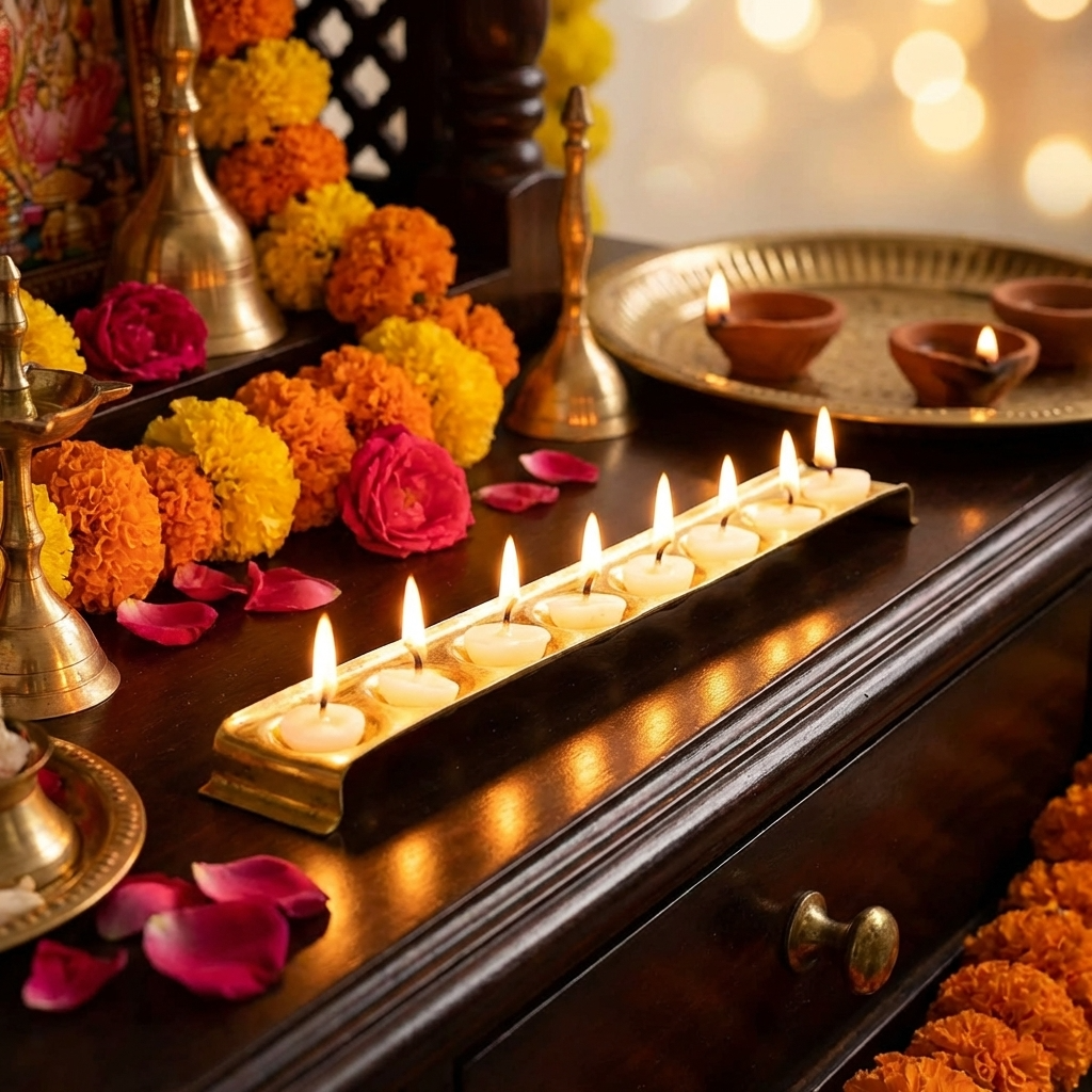 Brass Ghee Diya Holder Rectangle Design-127gm