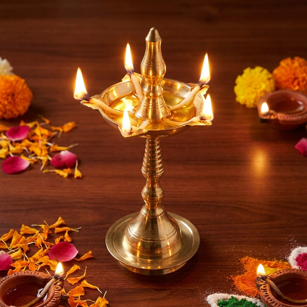 Brass Deepam Kuthu Vilakku Lamp Pair- 8 Inch