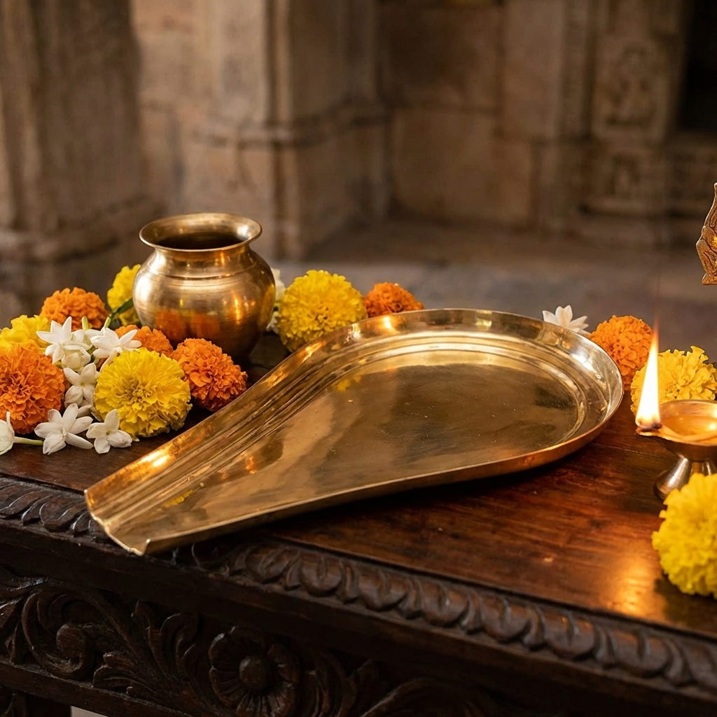 Round Design Plain Brass Abhishekam Plate Patra for God Idols (17 CMS )