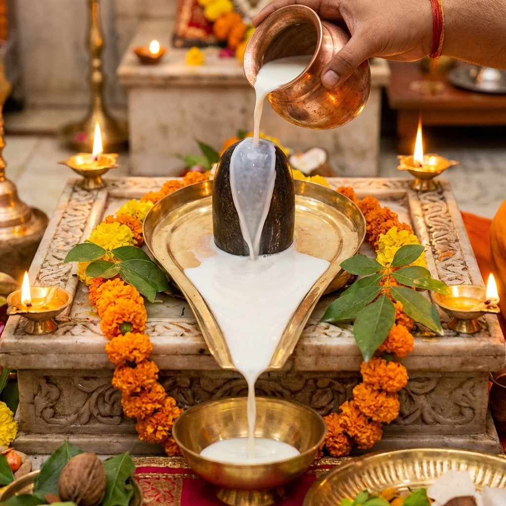 Round Design Plain Brass Abhishekam Plate Patra for God Idols (17 CMS )