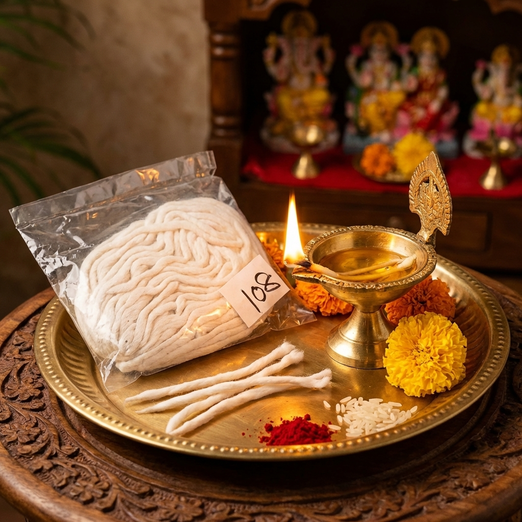 108 Vathulu- Karthika Masam Vathulu- 108 Cotton Wicks for Karthika Deepam Pooja (Pack of 5).