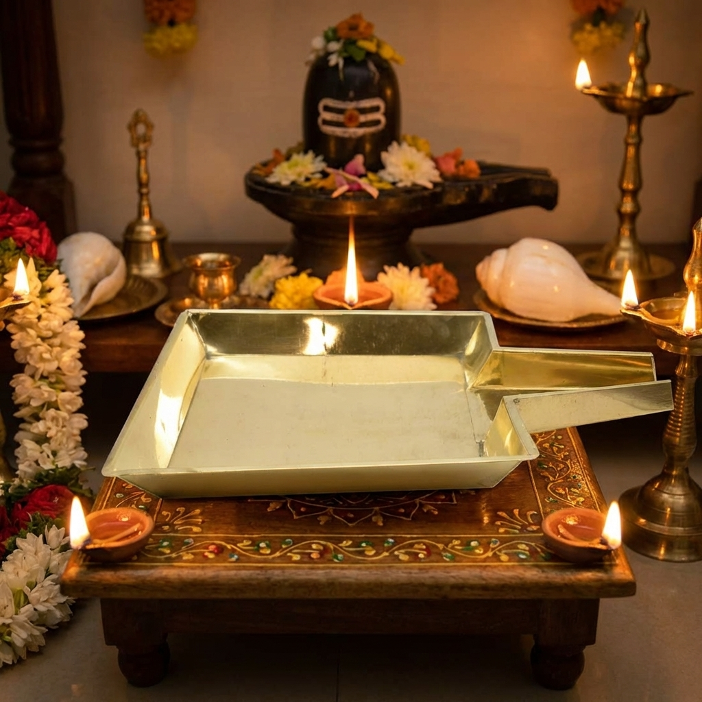 Square Design Brass Abhishekam Plate Patra for Shivalingam and God Idols(29)