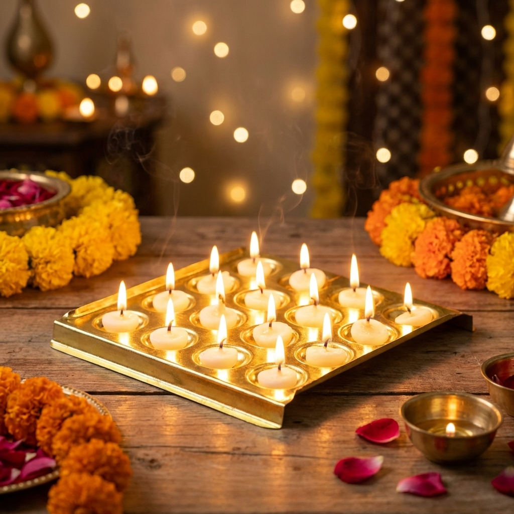 Square Design Brass Ghee Diya Holder for Pooja Room and Diwali Celebrations