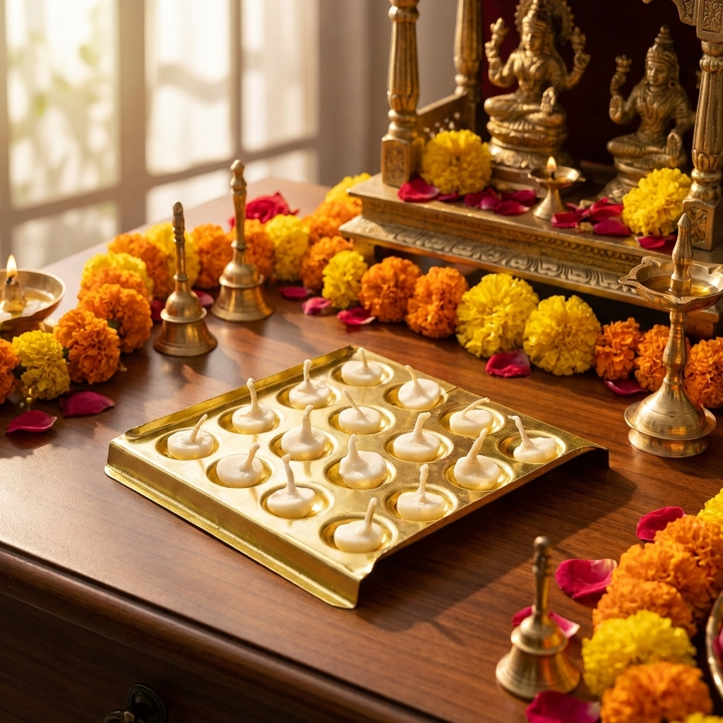 Square Design Brass Ghee Diya Holder for Pooja Room and Diwali Celebrations
