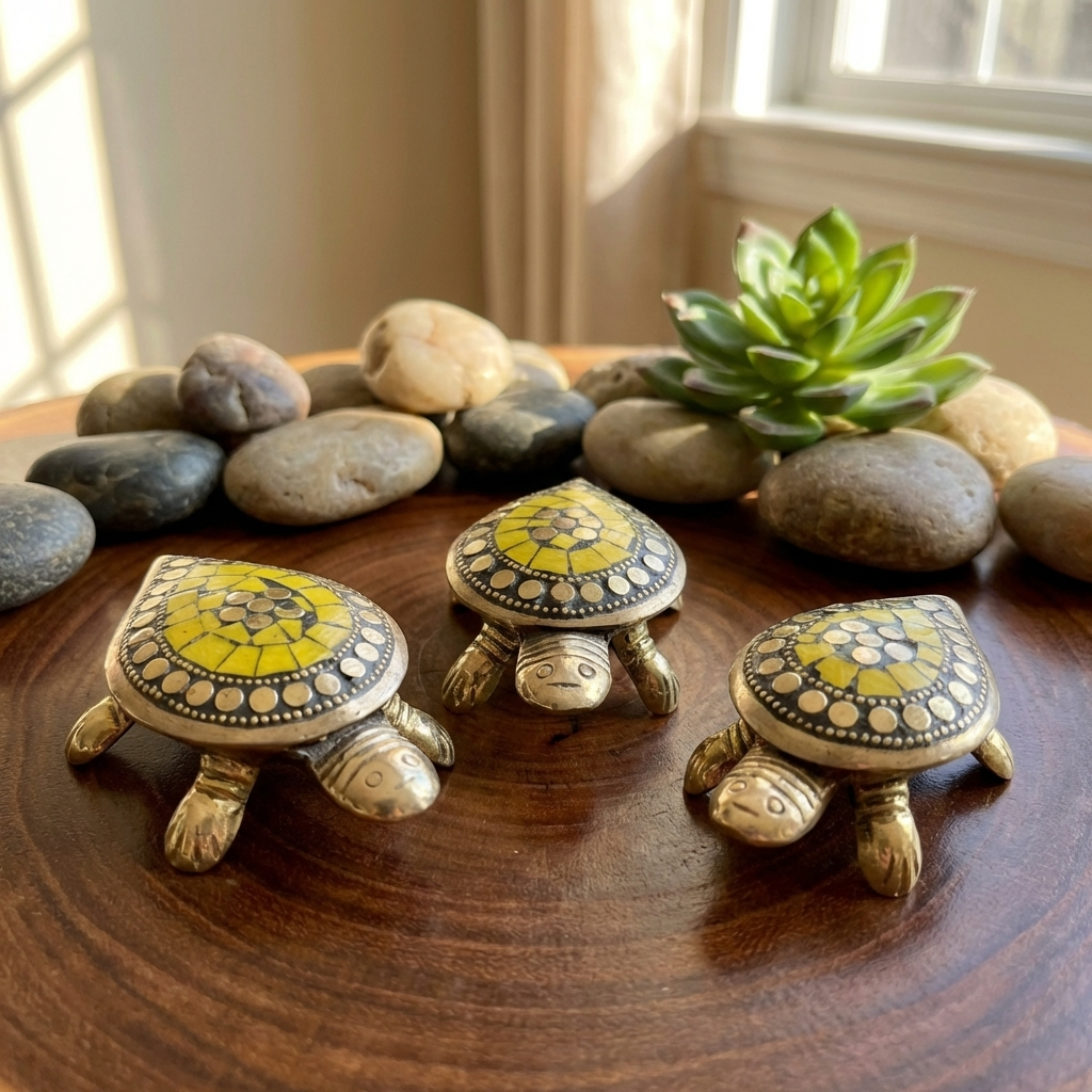 Feng Shui Brass Tortoise Wish Fulfilling Set with Secret Compartment – Pack of 3