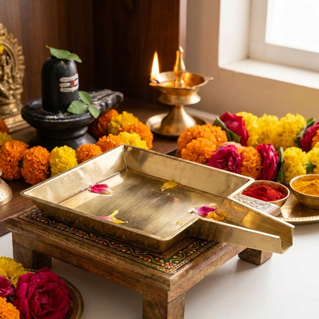 Square Design Brass Abhishek Plate for Puja(40cm)