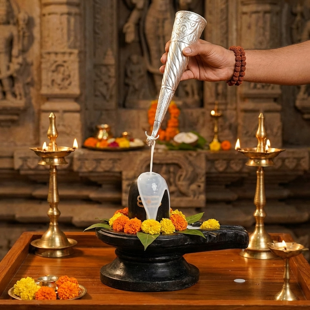 Silver Plated Gaumukhi Shringi for Rudrabhishek (Mediam)