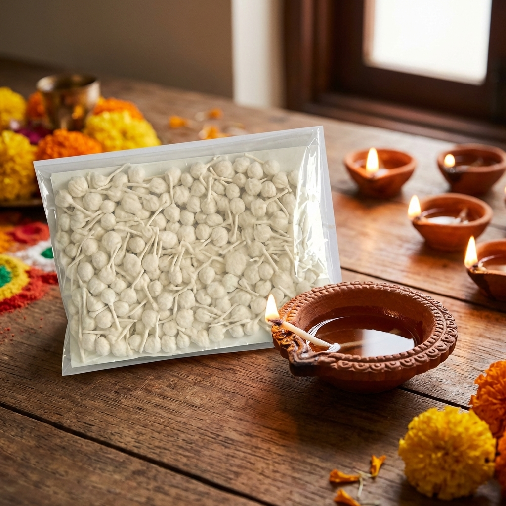 Round Cotton Wicks for Diya Phool Batti for Puja (Wicks)|Round Batti for Diwali Puja|250 Pieces .