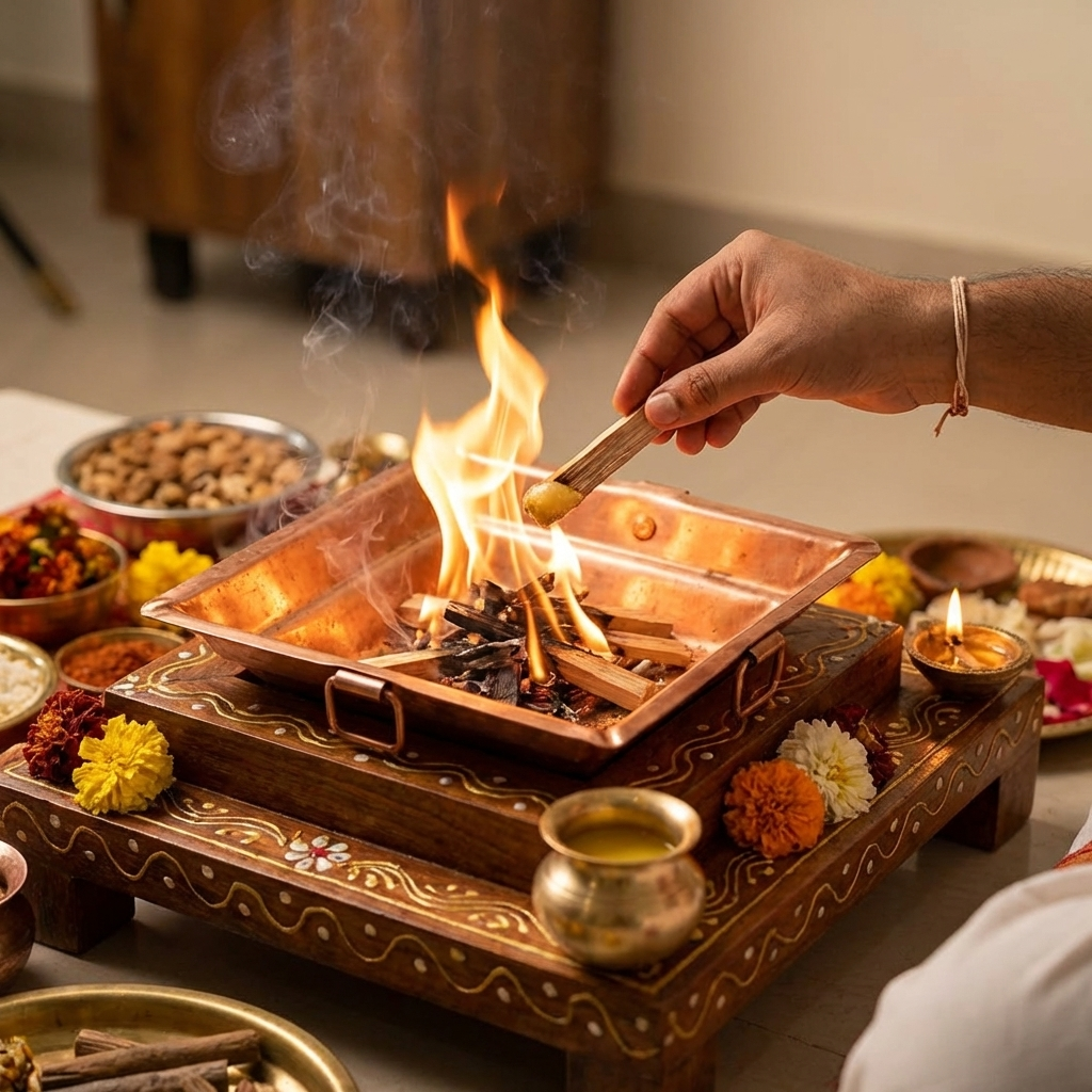 Pure Copper Havan Kund with Handle | Agnihotra Yagna Kund (17 × 17 × 7 cm, 250g)