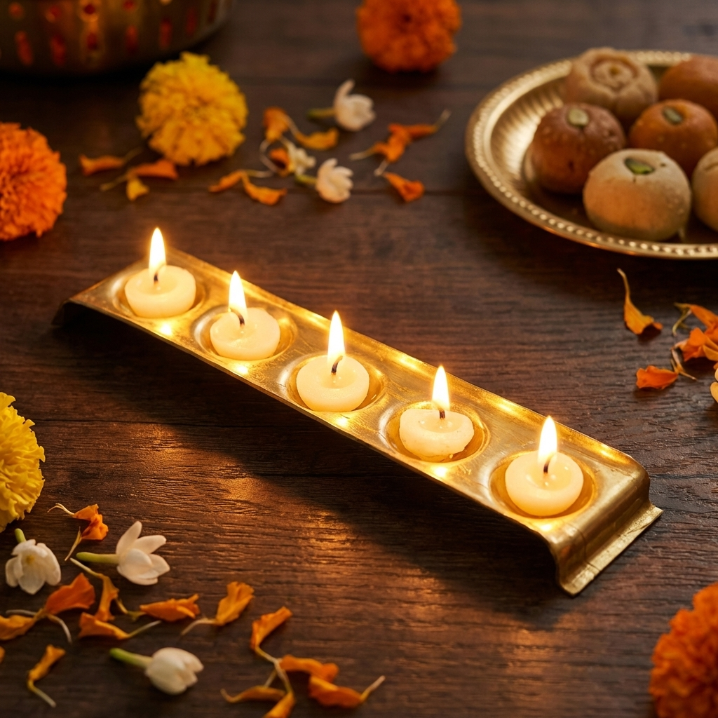 Rectangle Design Brass Ghee Diya Holder Small