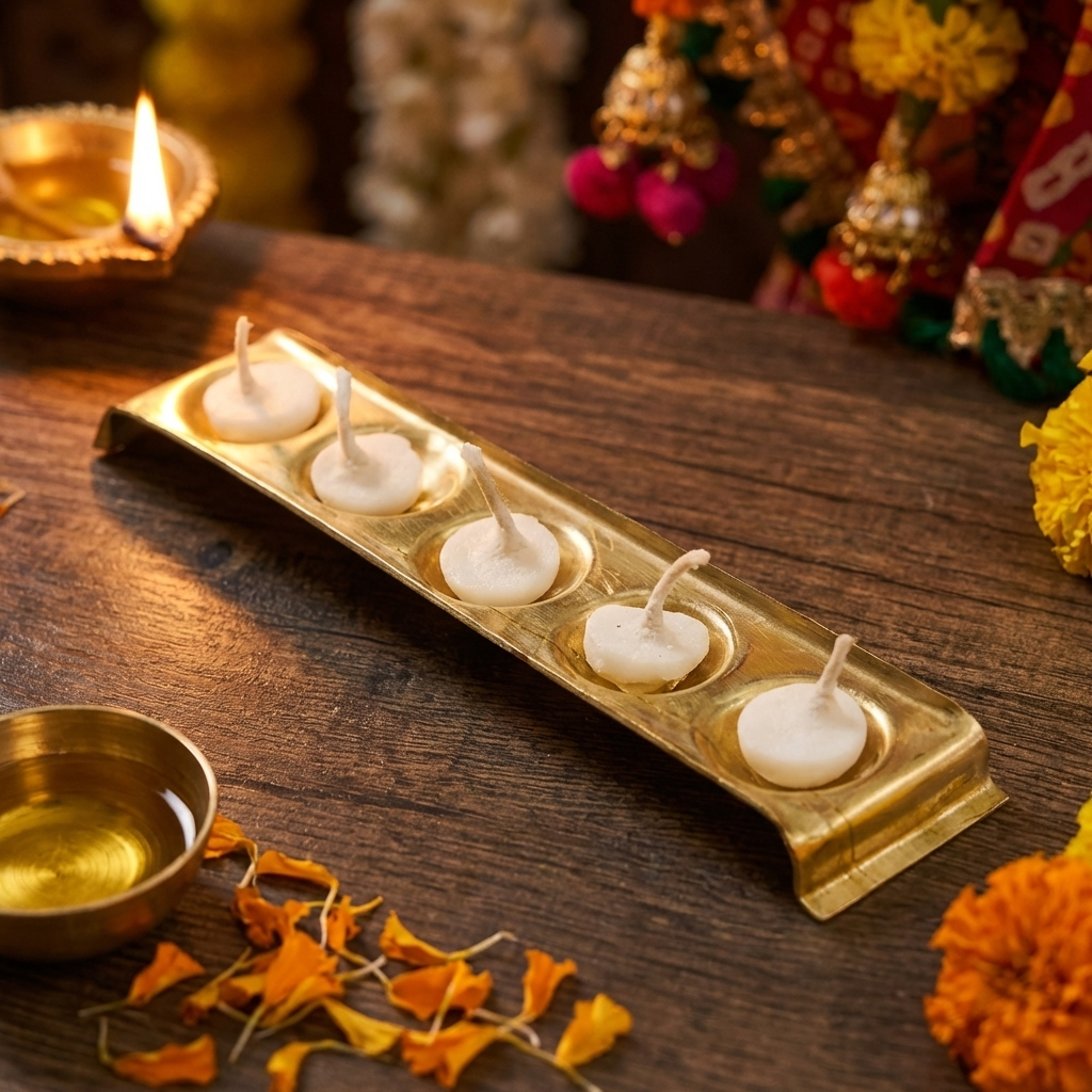 Rectangle Design Brass Ghee Diya Holder Small