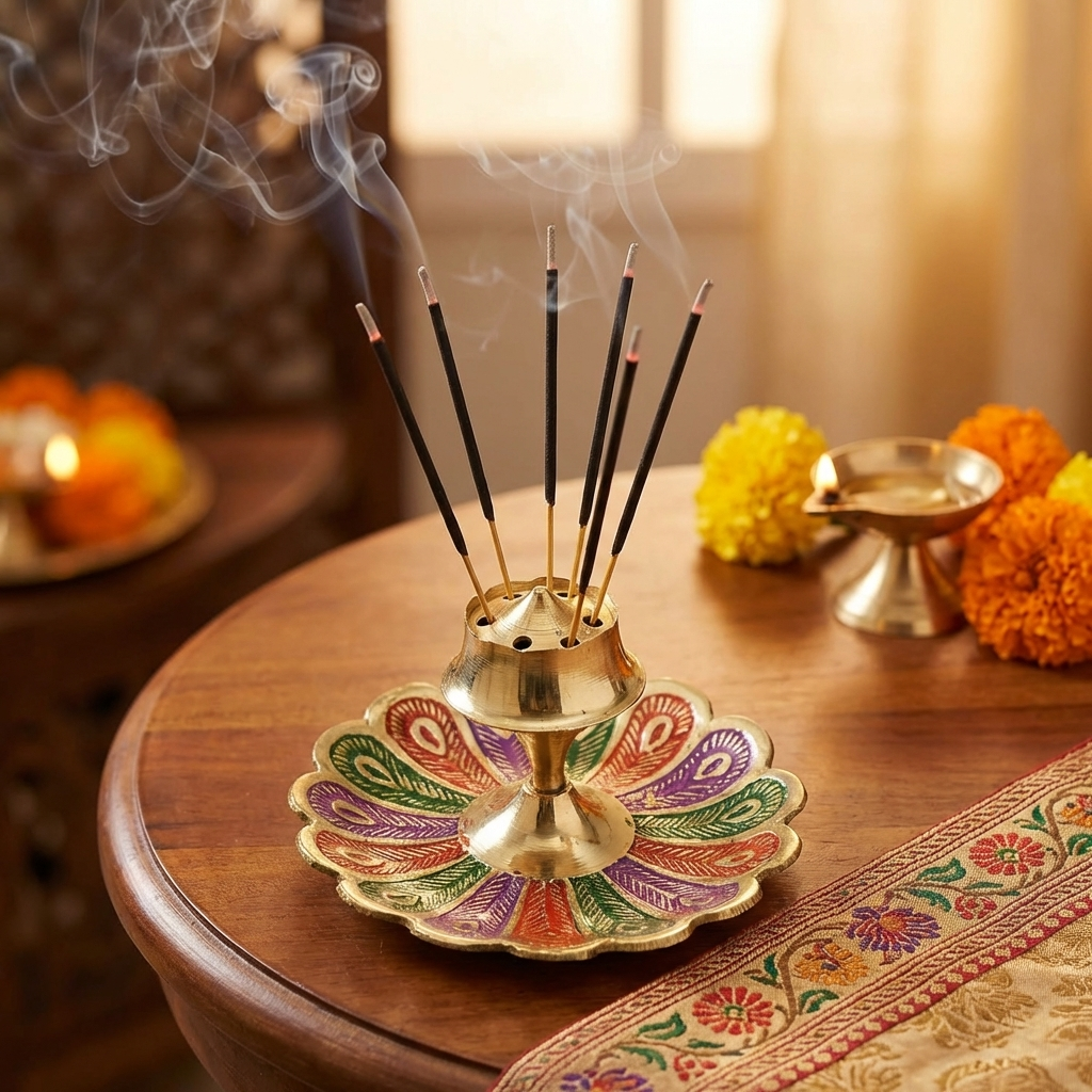 Brass Agarbatti Stand Incense,Agarbatti Holder for Pooja at Home, Office, Mandir, and Many More Spiritual Events