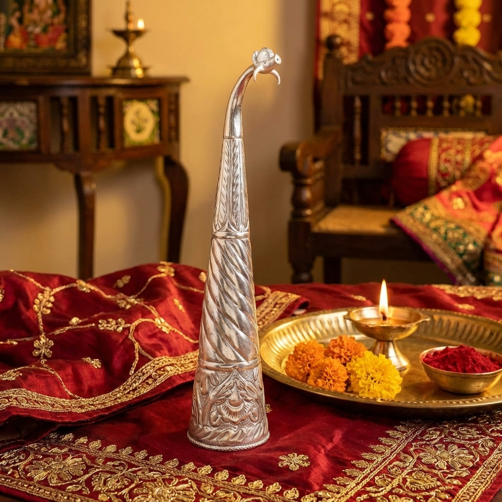 Silver Plated Gaumukhi Shringi for Rudrabhishek (Mediam)