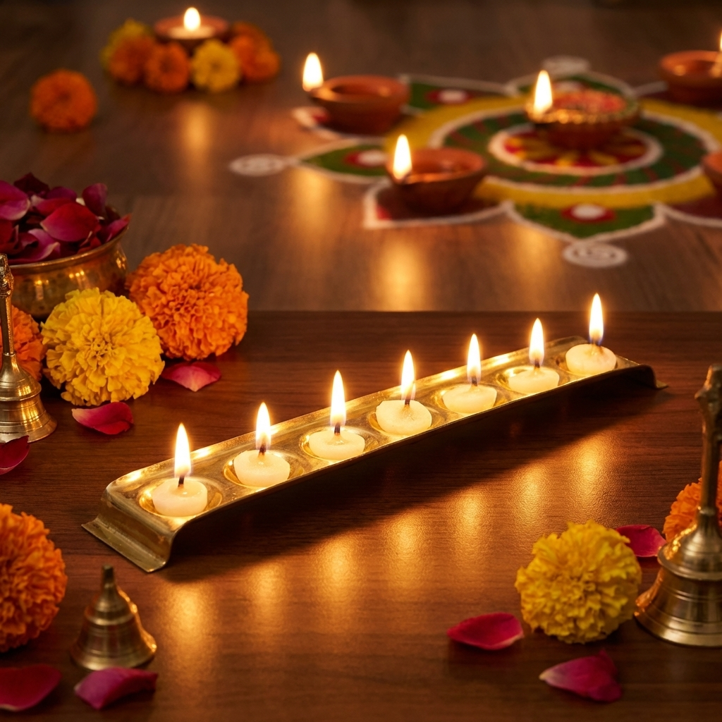 Brass Rectangular Ghee Diya Holder