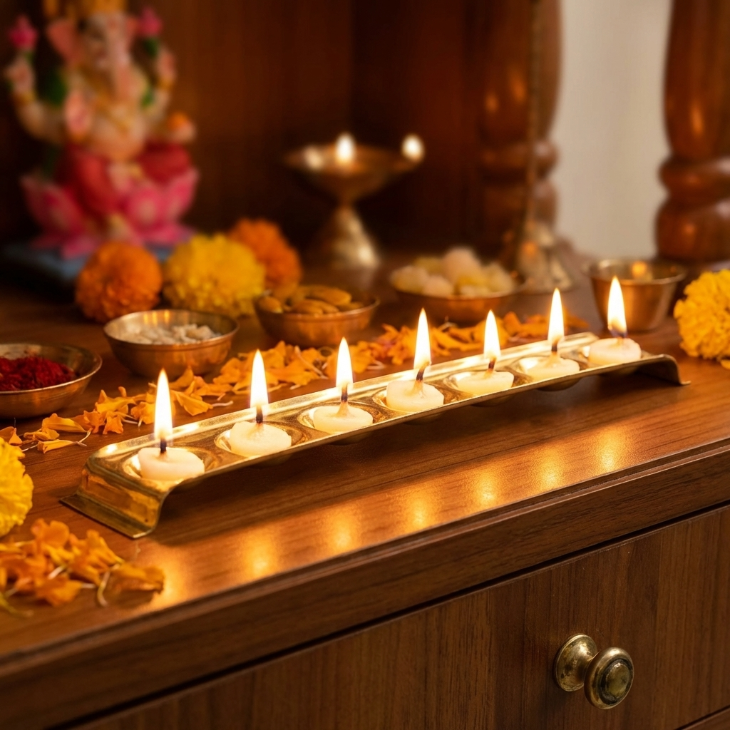 Brass Rectangular Ghee Diya Holder
