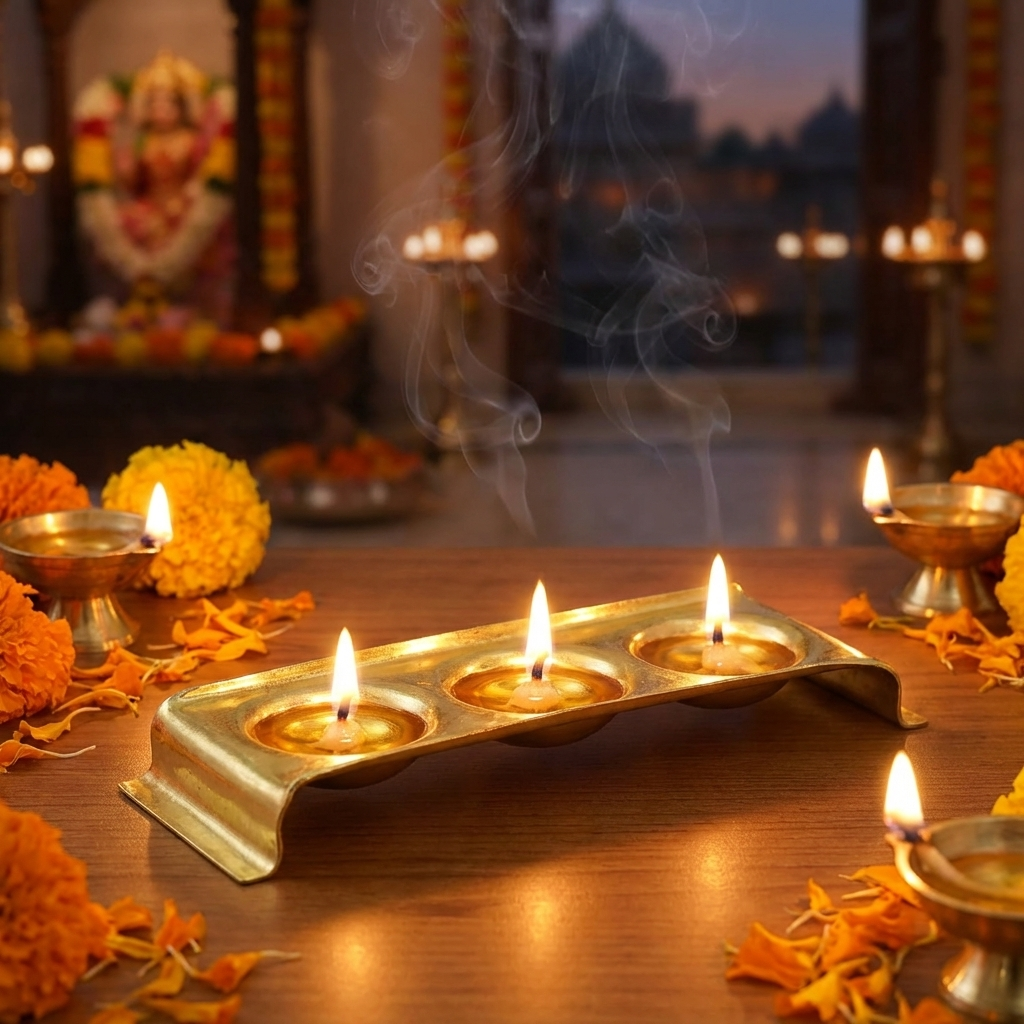 Brass Rectangular Ghee Diya Holder- Small