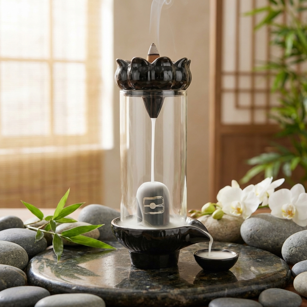 Shivling Design Backflow Smoke Fountain Incense Holder with 10 Backflow Cones