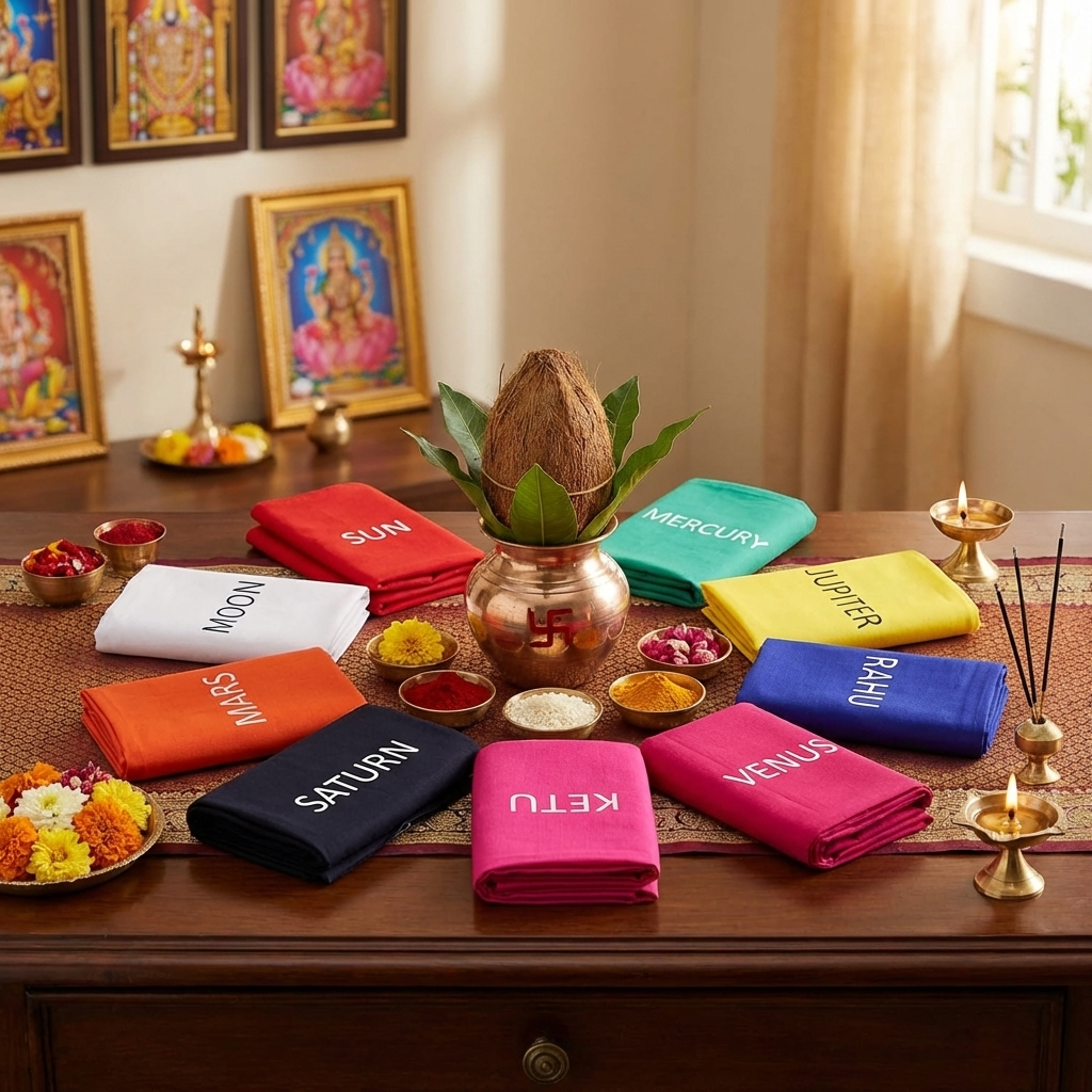 Navagraha pooja clothes-Navagraha Clothes Pieces Material( Pack of 9 )