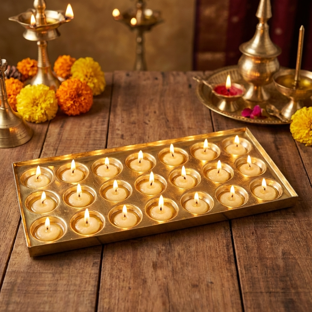 Rectangle Design Brass Ghee Diya Holder-220gm