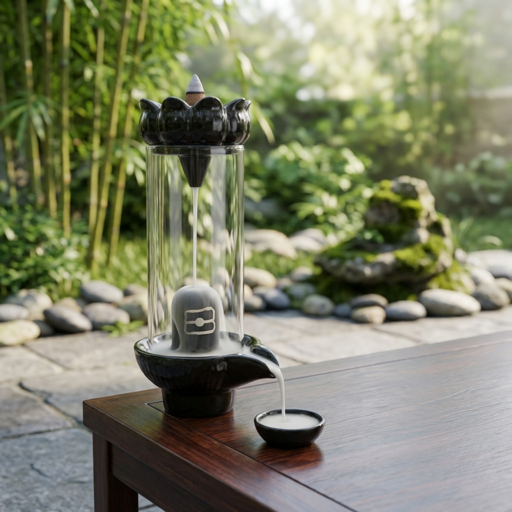 Shivling Design Backflow Smoke Fountain Incense Holder with 10 Backflow Cones