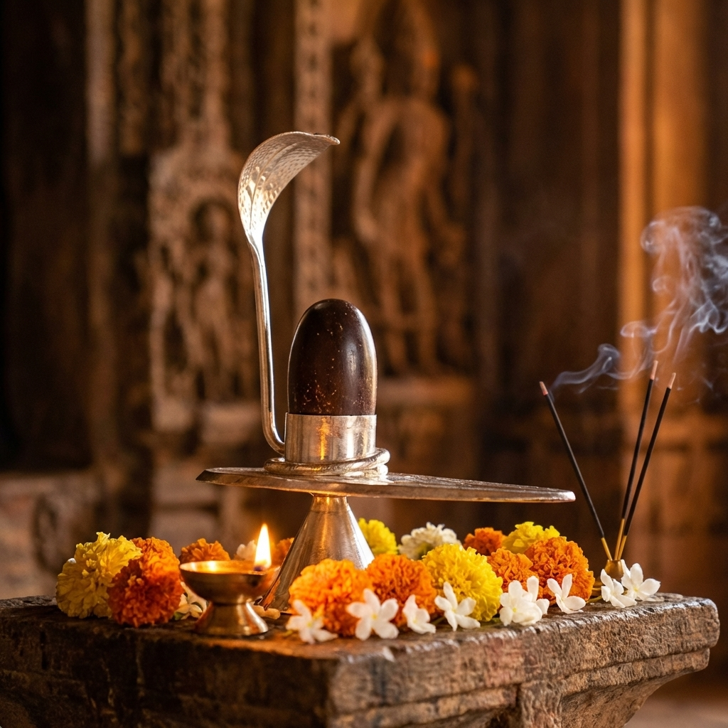Rudraksha Narmadeshwar Shivling Jalhari Silver( 7 inch )