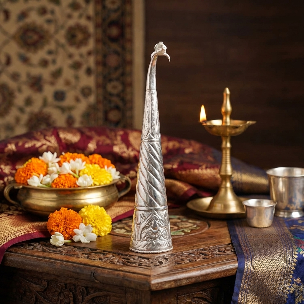 Silver Plated Gaumukhi Shringi for Rudrabhishek (Mediam)