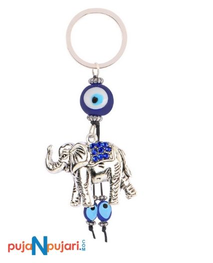 Silver Colour Elephant Design Evil Eye Key Chain