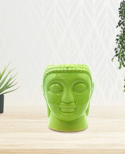 Green Buddha Shape Ceramic Flower Pot for Garden