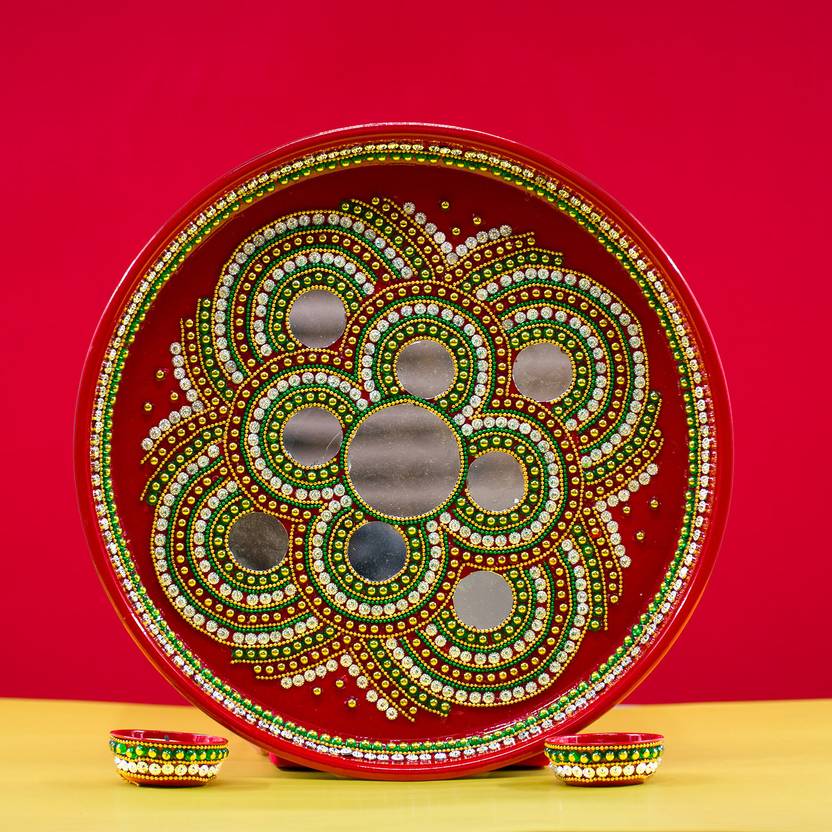 Beautiful Kundan Fancy Pooja Plate Inbuilt with Two Bowls for All Puja