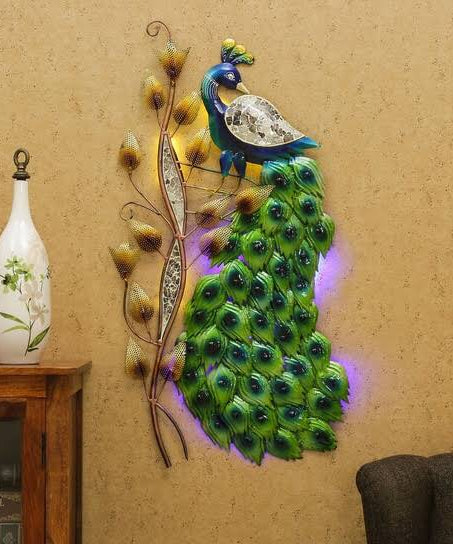 Peacock Wall Hanging - Metal Wall Art with Led Lights - Big Size