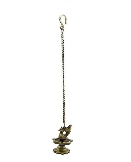 Peacock Brass Hanging Diya with Chain for Pooja