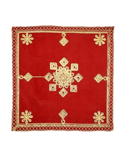 Red Velvet Pooja Assan Cloth for Home Temple ( Altar cloth )( Pack of 2 Ps )
