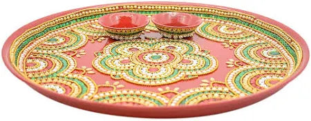 Beautiful Kundan Fancy Pooja Plate, Metal Colorful Pooja Thali Set.