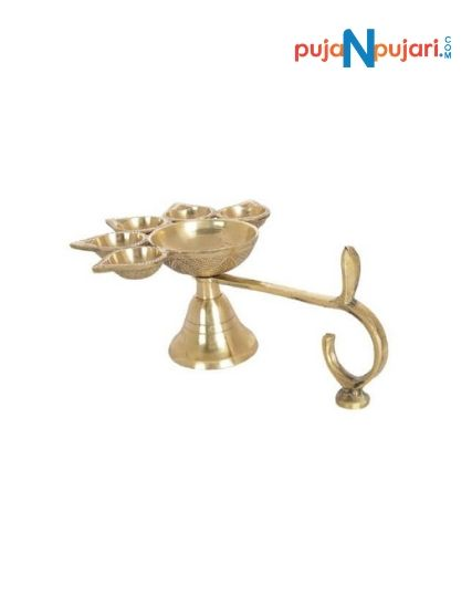 Brass Pancha Aarthi Diya Stand Camphor Aarti Diya For Pooja Puja N