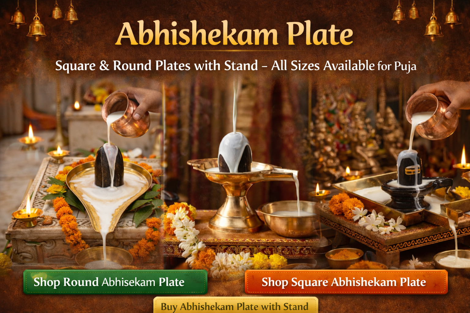 Abhishekam Plate: Buy Square & Round Abhishekam Plates with Stand – All Sizes Available Online