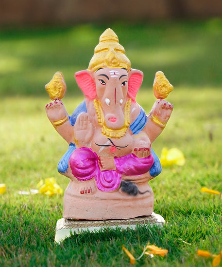 Eco Friendly Clay Ganesha in Pink -8 inch