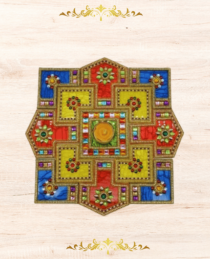 Kundan Stone Acrylic Rangoli Set with Tealight Candle Holder