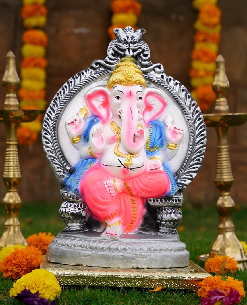 Eco Friendly clay Ganesha in Sinhasana -1.2 Feet